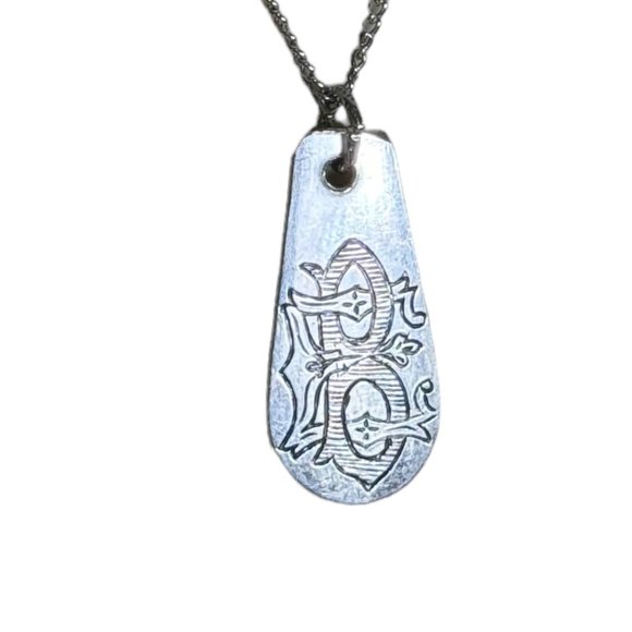 Monogrammed Letter B Vintage Silver Spoon Artisan Pendant Handmade Necklace - Picture 1 of 9